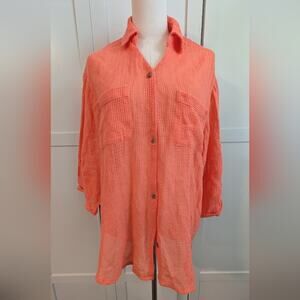 American Eagle Outfitters Coral Open Knit Cotton Beach Coverup Shirt Dress Small